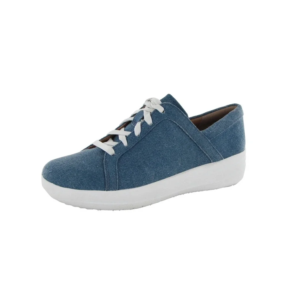 FitFlop F-Sporty Sneakers Womens 5 Blue Denim Lace Up Comfort Minimalist KO1-533